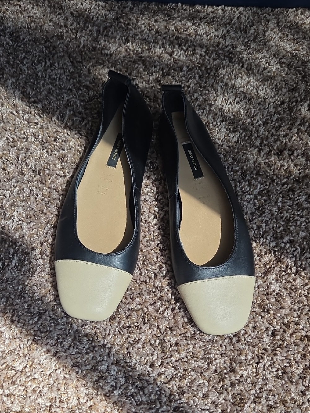 Two-Tone Black and Cream Ballet Flats - Women